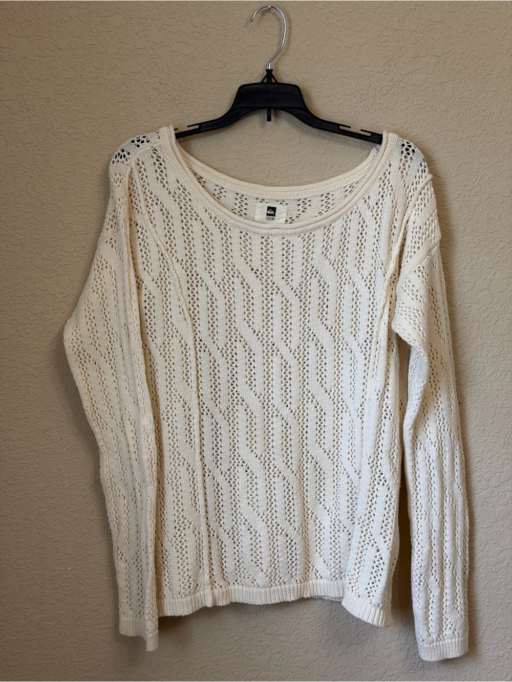 Quiksilver Cream 100% Cotton Open-Knit Crew Sweater - Picture 2 of 7